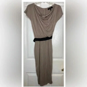Woman ROBERT RODRIGUEZ Beige Brown Short Sleeve Cowl Neck Dress Sz 0 Black Belt